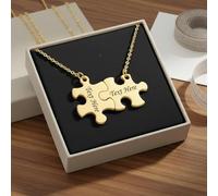Harilla Collier Pendentif Pièce de Puzzle Couple Amour Collier Mixte Chaîne Ajustable en Acier Inoxydable Résistant et Confortable Gravable Adapté aux, Or Rose, Gravé D Un Côté