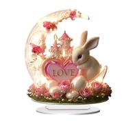 Harilla Décoration de table en acrylique 2D, art de bureau Lune et Lapin amoureux Rose pour salon