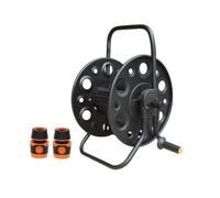 Harilla Dévidoir Tuyau de Jardin Chariot Enrouleur Mobile Manivelle Ergonomique Support Compact Roues Pratiques Anti Plis et, A3 Chariot en Fer Portable + 2 Raccords en Caoutchouc 4 Points