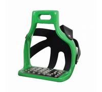 Harilla Étrier de Sécurité avec Sangle Maille Étrier Équestre Marchepied Antidérapant Cadre Plastique Lisse Plateforme Large pour Stabilité et Confort du Pied Manège Dressage Écurie, Vert