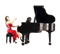 Harilla Figurine de Pianiste à L'échelle 1/64, Peinte avec Un Piano, Représentant Une Scène de Bureau Ou Une Rue, en Résine. Accessoire Photo Idéal pour E, Rouge Noir