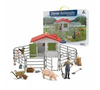 Harilla Figurines de Ferme Coffret Complet Animaux Grange Barrières Outils Scène Miniature en Plastique Rendu Fidèle Jeu Scénarisé Organisation des Espaces , Ferme Joyeuse - Ensemble A