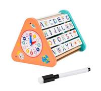 Harilla Horloge d'apprentissage Enfant Plateau Pédagogique Abécédaire Boulier Ardoise Effaçable Bois Lecture de l'Heure Écriture Dessin Orthographe Base