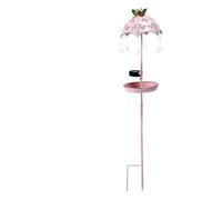 Harilla Lampe Industrielle Lanterne Solaire Décor Extérieur Mangeoire à Oiseaux Éclairage Chaud Métal Robuste IP65 Parapluie avec Pendants Cristallins, Rose