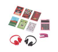 Harilla Livres miniatures assortis pour maison de poupée, échelle 1:12, mini-livres pour bureau ou salle d'étude, casque audio, ensemble de jeu,