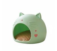 Harilla Maison de Chat Multi Use Seat Lit pour Chat Niche Intérieure Cabane Détente Plastique Rotin Coussin Confortable Étanche Rangements Facilités Adaptée, Vert, Coussin Double Face