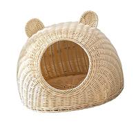 Harilla Maison pour Chat Panier Chat Niche Ronde en Rotin Demi-Couverte Surface Douce Lavable Convient à L'Intérieur Animaux Récréation Habitat, M