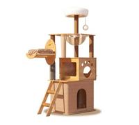 Harilla Multi-Niveaux Griffoir Tours Condo Perchoir avec Cachettes Fermées et Ouvertures Découpées Surface à Griffer et Balle Pendante Adapté à Salon Séjour Lecture Ambiance Moderne