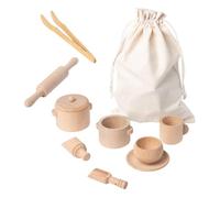 Harilla Outils de Bac Sensoriel Jouets Montessori, Jouets de Cuisine, Motricité Fine, Pelles et Pinces en Bois avec Sac pour Garçons Filles Enfants
