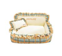 Harilla Panier pour Chien, Niche pour Petit Chien, Base antidérapante, Respirant, avec Coussin, pour Chats d'intérieur, Fournitures pour Animaux de, S Yellow Plaid