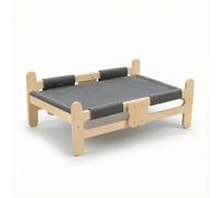 Harilla Plateforme de Repos Intérieure Lit Chat Canapé Panier Niche en Bois Massif avec Lattes Ouvertes Cadre Solide Tissu Suspendu Zone de Détente