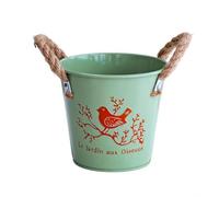 Harilla Récipient Fleurs en Fer Poignées en Corde Décoratif Seau Motif Oiseau Compact Seau Poignée pr Bureau, Rebord Fenêtre, Vert