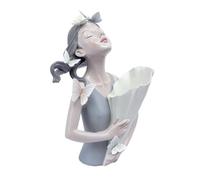 Harilla Statuette Résine Décorative Statue Fille Fleur Sculpture Buste Vase Porte-Bouquet Finition Brillante Corps Élancé Tête Convient au Salon Chambre, Gris, Moderne Simple