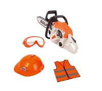Harilla Tronçonneuse de Jouets, Scie à Chaîne Électrique, Jouet de Jardinage Extérieur Préscolaire Éducatif, Outils de Jeu, Cadeau d'anniversaire pour Enfants, Style B+Vêtement + Chapeau