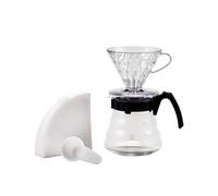 Hario Goutte-gouttes en plastique Craft Kit V60 avec cuisinière à café en verre, cuillère à mesurer et filtres, borosilicate, noir, taille 2