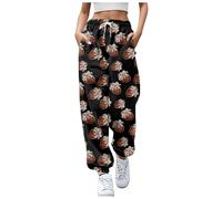 Harlan Casual Impression Numérique 3D Femmes Pantalon de Salopette Taille Haute de Poche Pantalon de Salopette Large Combinaisons d'Été Élégant, noir., S