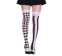 Harlekin Collants clown pour femme - Noir et blanc - 70 cm - Rayé - Motif à carreaux - Costume de carnaval Pierrot Arlequin - Costume pour femme - Pour carnaval, fête à thème, cosplay