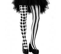 Harlekin Collants clown pour femme - Noir et blanc - Chaussettes au-dessus du genou - Extra longs - Rayés - Motif à carreaux - Collants de carnaval Pierrot Arlequin - Costume pour femme - Pour