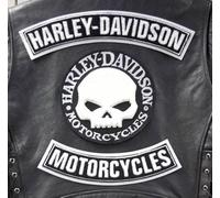 (Harley Davidson), Lot de 3 patchs pour motards, blanc, style crâne avec Rockers - Skull biker - Thermocollants - Broderie Haute Qualité -XXL