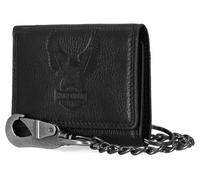 Harley-Davidson Portefeuille RFID à trois volets avec chaîne à boutons-pression en relief pour homme, noir, 10,8 x 8,9 cm, Noir/blanc, 4.25" x 3.5", Classique