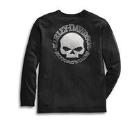 HARLEY-DAVIDSON T-shirt à manches longues pour homme - Noir - Motif tête de mort - En coton - Blanc, Noir , XL