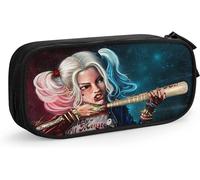 Harley-Quinn Trousse À Crayons Grande Capacité Sac À Cosmétiques De Voyage Trousse À Fermeture Éclair Garçon Fille Cadeau Étudiant Papeterie Sac De Rangement-Noir