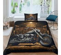 Harley Rider Housses De Couettes Parure De Lit 3 Pièces avec Moto Vintages Housse De Couette Et Taie d'oreiller en Microfibre Impression Numérique 3D,pour Garçons,Fille Single（135x200cm）