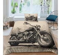 Harley Rider Housses De Couettes Parure De Lit pour Enfant Imprimé 3D en Microfibre 3 Pièces - avec Moto Vintages Housse De Couette Et Taie d'oreille Single（135x200cm）