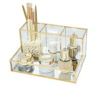 HARLIANGXY Rangement de Maquillage Organisateur, Organiseur de Cosmétiques Doré, Pot Pinceau Maquillage, Rangement Produit de Beauté, Boite Transparente de Rangement Coiffeuse, Makeup Organizer Box