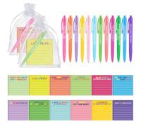 Harloon Lot de 12 blocs de notes adhésives en forme de chat avec 12 stylos colorés et 12 sacs en organza avec cordon de serrage, 7,6 x 7,6 cm, bloc-mémo adhésif, cadeaux pour collègue, enseignant