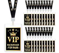 Harloon Lot de 20 cordons de badge VIP avec carte de passe VIP en plastique noir pour récompenses de musique, soirée cinéma, fête d'anniversaire, concert, événement