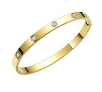Harlorki Bracelet jonc ouvert en acier inoxydable plaqué or 14 carats brillant avec pendentif en oxyde de zirconium et strass pour homme et femme