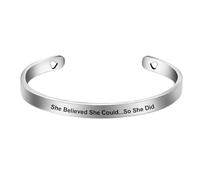 Harlorki Bracelet manchette réglable en forme de C en forme de cœur creux en acier inoxydable avec inscription She Believed She Could