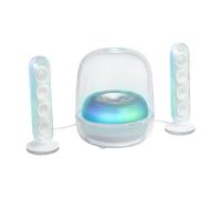 Harman Kardon SoundSticks Lot de 5 Haut-parleurs Bluetooth à 3 Voies, connectivité HDMI Arc à câble Unique, Connexion Multi-Haut-parleurs par Auracast, lumières colorées, Blanc