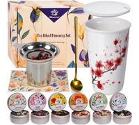 Harmoleaf Coffret cadeau Discovery Collection - 6 mélanges artisanaux à base de plantes avec tasse en céramique à double paroi, cuillère à mélanger et passoire | Échantillon de thé en vrac bio