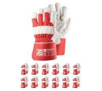 Harmon RS STIER POLAR Gants de montage en cuir de vachette plein et coton tricoté/Taille 11, 12 paires/rouge/blanc/gants de montage/gants de travail en cuir/gants de protection en cuir