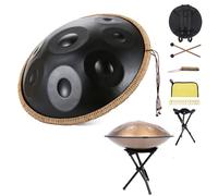 Harmonic Tambour À Main 432 Hz/440 Hz, 9/10/12 Notes 22 Pouces En Ré Mineur Instrument De Percussion Avec Trépied De Batterie, Handpan En Acier Pour La Méditation(Black,9 notes(432HZ))