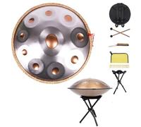 Harmonic Tambour À Main 432 Hz/440 Hz, 9/10/12 Notes 22 Pouces En Ré Mineur Instrument De Percussion Avec Trépied De Batterie, Handpan En Acier Pour La Méditation(Gold+Silver,9 notes(432HZ))
