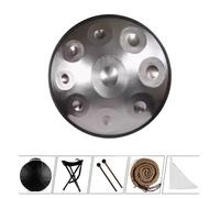 Harmonic Tambour À Main - Instrument De Tambour Handpan, 18 Pouces, 9 Notes En Sol Mineur, 440 Hz, Tambour En Handpan En Acier for Adultes, for L'éducation Musicale, Les Rassemblements(Silver)