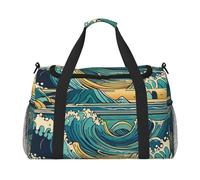 Harmonic Tides - Sac de voyage avec imprimé marées pour homme et femme, sacs de voyage pliables et sac fourre-tout spacieux pour le rangement d'articles de toilette, bagages, articles personnels, noir