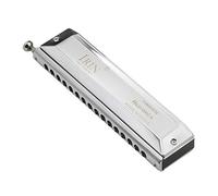 Harmonica chromatique à 16 trous 64 tons pour débutants adultes amateurs de musique avec chiffon de nettoyage et boîte de rangement Argenté