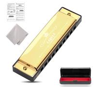 Harmonica Diatonic Blues Harmonica C Harmonica Key Harmonica 10 Trous avec étui de Protection, Cadeau D'harmonica Standard pour Adultes, Professionnels, Débutants et étudiants (Doré)