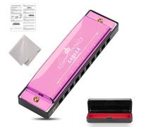 Harmonica Diatonic Blues Harmonica C Harmonica Key Harmonica 10 Trous avec étui de Protection, Cadeau D'harmonica Standard pour Adultes, Professionnels, Débutants et étudiants (Rose)