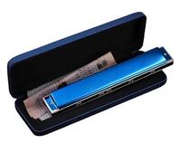 Harmonica Musical Harmonica Chromatique 28 Trous En Clé De Do Instrument À Vent Professionnel Avec Trémolo(Blue)