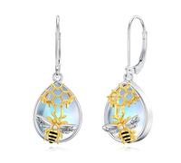 HARMONY BOLA Boucles d'oreilles pendantes en argent sterling 925 avec pierre de lune - Hypoallergéniques - Pour femme - Pour la fête des mères, un anniversaire, Noël