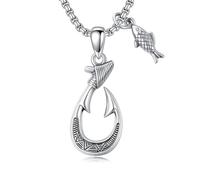 HARMONY BOLA Collier avec crochet de poisson en argent sterling 925 Maui - Pendentif hameçon hawaïen - Bijou pour homme et femme