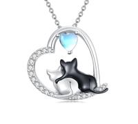 HARMONY BOLA Collier chat en argent sterling 925 avec pendentif en forme de cœur animal en pierre de lune Bijoux amoureux des chats Cadeau pour femme