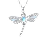 HARMONY BOLA Collier en argent sterling 925 avec pendentif en forme de libellule - Cadeau d'anniversaire pour femme - 45,7 + 5,1 cm, 30.5mm x 35mm, Argent sterling, Pierre de lune