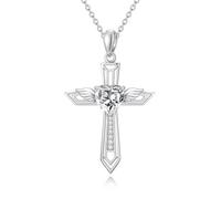HARMONY BOLA Collier en forme de croix en argent sterling 925 avec pierre de lune/turquoise - Pendentif religieux - Cadeau pour femme, Argent sterling, Pas de pierre précieuse