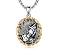 HARMONY BOLA Collier mains priantes en argent sterling 925 avec pendentif en forme de croix de prière de sérénité amulettes religieuses bijoux cadeau pour homme père